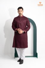 TAZVAR Deep Maroon Premium Panjabi - Image 3