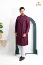 TAZVAR Maroon Premium Panjabi - Image 3